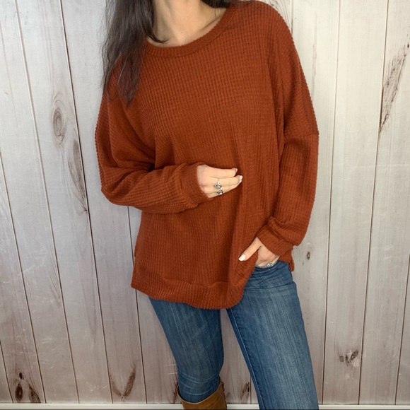 ⚡️LAST ONE⚡️Lotti-rust orange waffle knit pullover - Picture 5 of 9